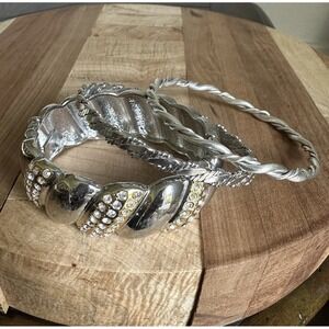 VTG Twisted Rope Bangle Bracelet 6-8 Inch Hinged Rhinestone Silver Gold Lot Of 3